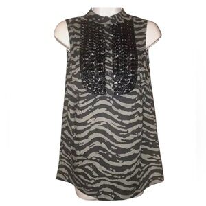 Michael Kors V-Neck Zebra Animal Print Sequence Sleeveless Blouse size XS